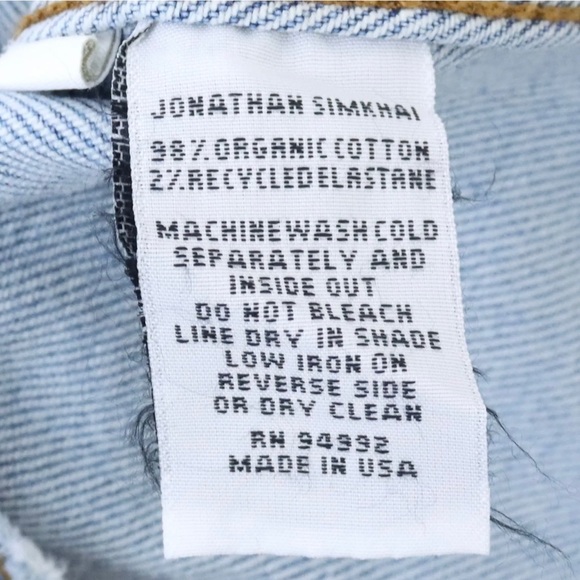 JONATHAN SIMKHAI STANDARD Mirage Patchwork Distressed Denim Blue Jean Jacket - Picture 16 of 17